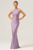 Eucalyptus Halter Mermaid Bridesmaid Dress with Slit