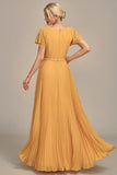 Navy A-Line Beaded Round Neck Pleated Choir Dress with Short Sleeves