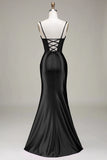 Dark Green Mermaid Spaghetti Straps Corset Formal Dress with Slit Front