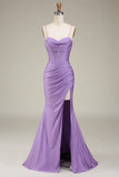 Satin Spaghetti Straps Lilac Corset Formal Dress