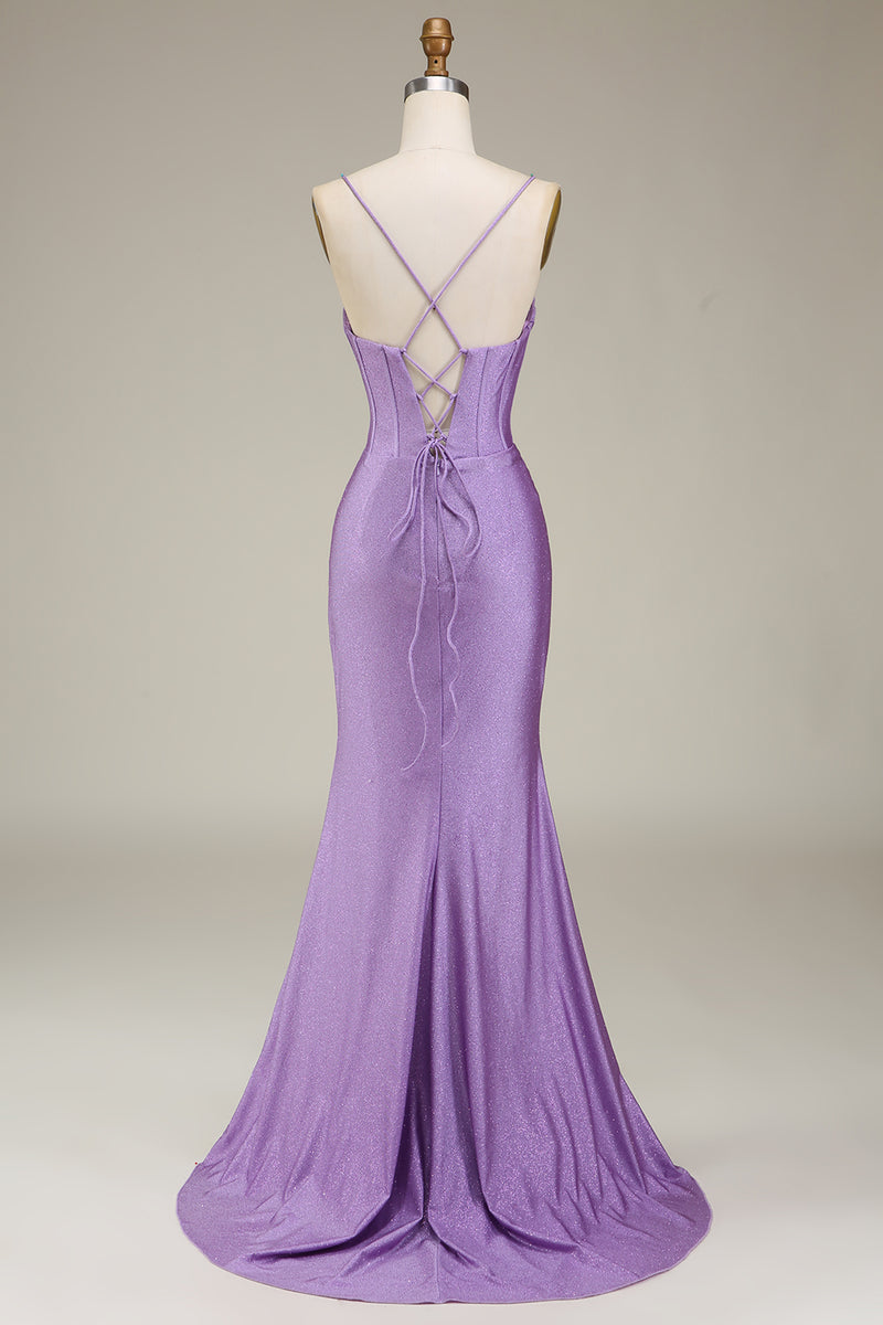 Load image into Gallery viewer, Satin Spaghetti Straps Lilac Corset Formal Dress