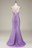 Satin Spaghetti Straps Lilac Corset Formal Dress