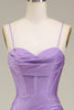 Load image into Gallery viewer, Satin Spaghetti Straps Lilac Corset Formal Dress