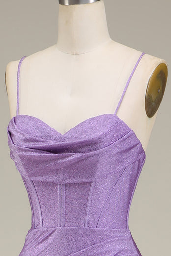 Satin Spaghetti Straps Lilac Corset Formal Dress