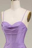 Satin Spaghetti Straps Lilac Corset Formal Dress