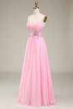 Sparkly Pink Corset Spaghetti Straps A-Line Formal Dress