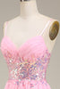 Load image into Gallery viewer, Sparkly Pink Corset Spaghetti Straps A-Line Formal Dress