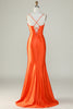 Load image into Gallery viewer, Orange Mermaid Spaghetti Straps Long Corset Formal Dress With Slit