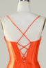 Load image into Gallery viewer, Orange Mermaid Spaghetti Straps Long Corset Formal Dress With Slit