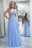 Load image into Gallery viewer, Light Blue A-Line V Neck Tulle Formal Dress With Appliques