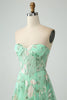 Load image into Gallery viewer, Green A Line Sweetheart Printed Corset Formal Dress with Slit