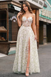 Light Green A-Line Strapless Corset Prom Dress with Embroider