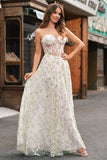 Light Green A-Line Strapless Corset Prom Dress with Embroider