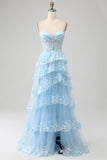 Princess A Line Sweetheart Lavender Corset Formal Dress with Tiered Lace