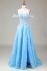 Load image into Gallery viewer, Sparkly Blue Corset Off the Shoulder A-Line Long Formal Dress with Lace