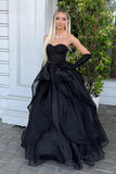 Sparkly Black Corset Beaded Sweetheart Long Formal Dress