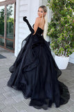 Sparkly Black Corset Beaded Sweetheart Long Formal Dress