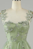 Green Corset Butterflies Long Tulle Formal Dress with Slit