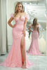 Load image into Gallery viewer, Mermaid Off the Shoulder Sparkly Pink Feathers Corset Formal Dress With Slit