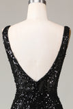 Sparkly Black Sequins Feathered Long Mermaid Formal Dress