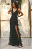 Load image into Gallery viewer, Sparkly Black Sequins Feathered Long Mermaid Formal Dress