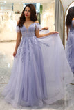 A-Line Cold Shoulder Lilac Corset Formal Dress with Appliques