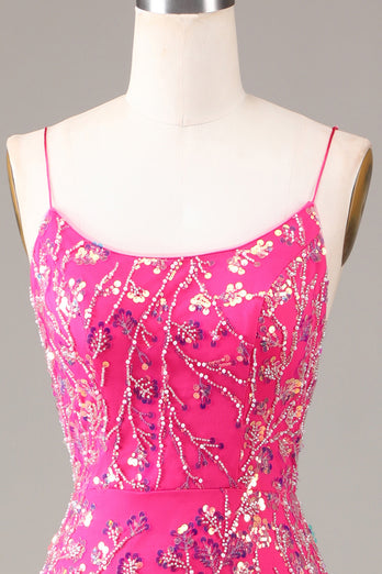 Sparkly Fuchsia Beaded Embroidered Long Mermaid Formal Dress