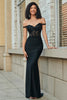Load image into Gallery viewer, Glitter Off the Shoulder Black Mermaid Long Formal Dress