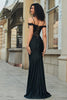 Load image into Gallery viewer, Sparkly Black Off the Shoulder Beaded Mermaid Long Formal Dress