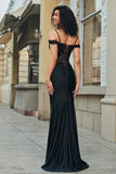 Sparkly Black Off the Shoulder Beaded Mermaid Long Formal Dress