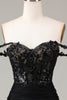 Load image into Gallery viewer, Sparkly Black Off the Shoulder Long Formal Dress with Lace
