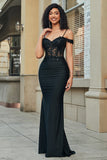 Sparkly Black Off the Shoulder Beaded Mermaid Long Formal Dress