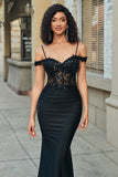 Sparkly Black Off the Shoulder Beaded Mermaid Long Formal Dress