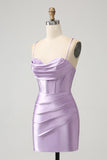 Lilac Bodycon Spaghetti Straps Corset Satin Short Cocktail Dress