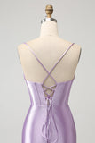 Lilac Bodycon Spaghetti Straps Corset Satin Short Cocktail Dress