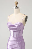 Lilac Bodycon Spaghetti Straps Corset Satin Short Cocktail Dress