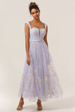 A Line Sweetheart Lilac Embroidered Long Formal Dress with Embroidery