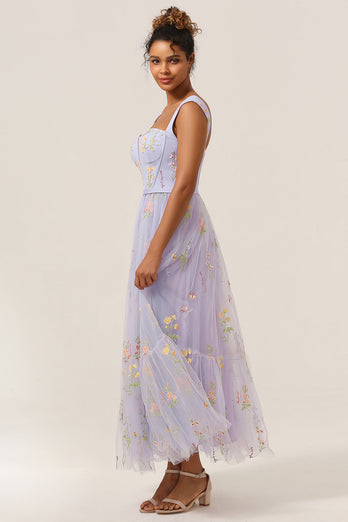 A Line Sweetheart Lilac Embroidered Long Formal Dress with Embroidery