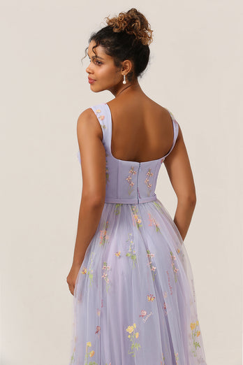 A Line Sweetheart Lilac Embroidered Long Formal Dress with Embroidery