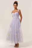 A Line Sweetheart Lilac Embroidered Long Formal Dress with Embroidery