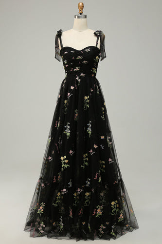 Black Embroidery Long Formal Dress
