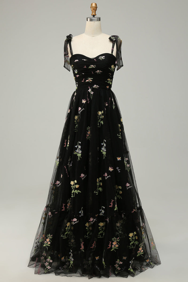 Load image into Gallery viewer, Black Embroidery Long Formal Dress