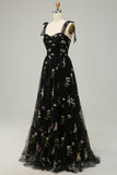 Black Embroidery Long Formal Dress