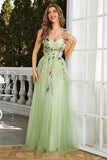 Champagne Spaghetti Straps Formal Dress With 3D Flowers