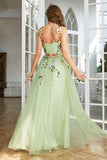 Champagne Spaghetti Straps Formal Dress With 3D Flowers