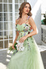 Load image into Gallery viewer, Green Spaghetti Straps Tulle Formal Dress With 3D Flowers
