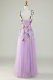 Champagne Spaghetti Straps Tulle Formal Dress With 3D Flowers