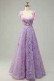 Purple A-Line Formal Dress With Embroidery