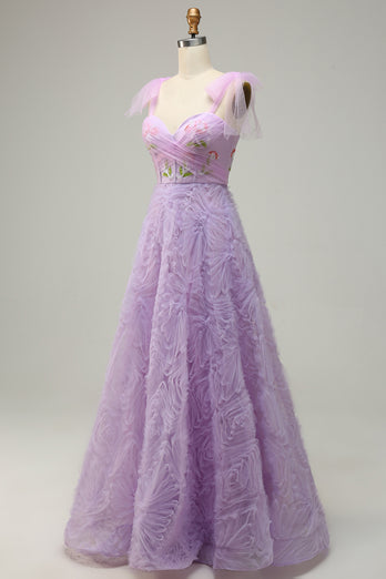 Purple A-Line Formal Dress With Embroidery