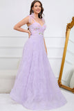 Purple A-Line Straps Long Formal Dress With Embroidery